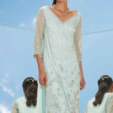 Mint Embroidered Tulle Kurta Set