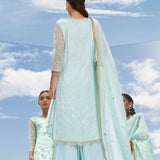 Mint Embroidered Tulle Kurta Set