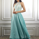 Aqua pearl embellishment Anarkali Set