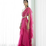 Foil printed draped saree set