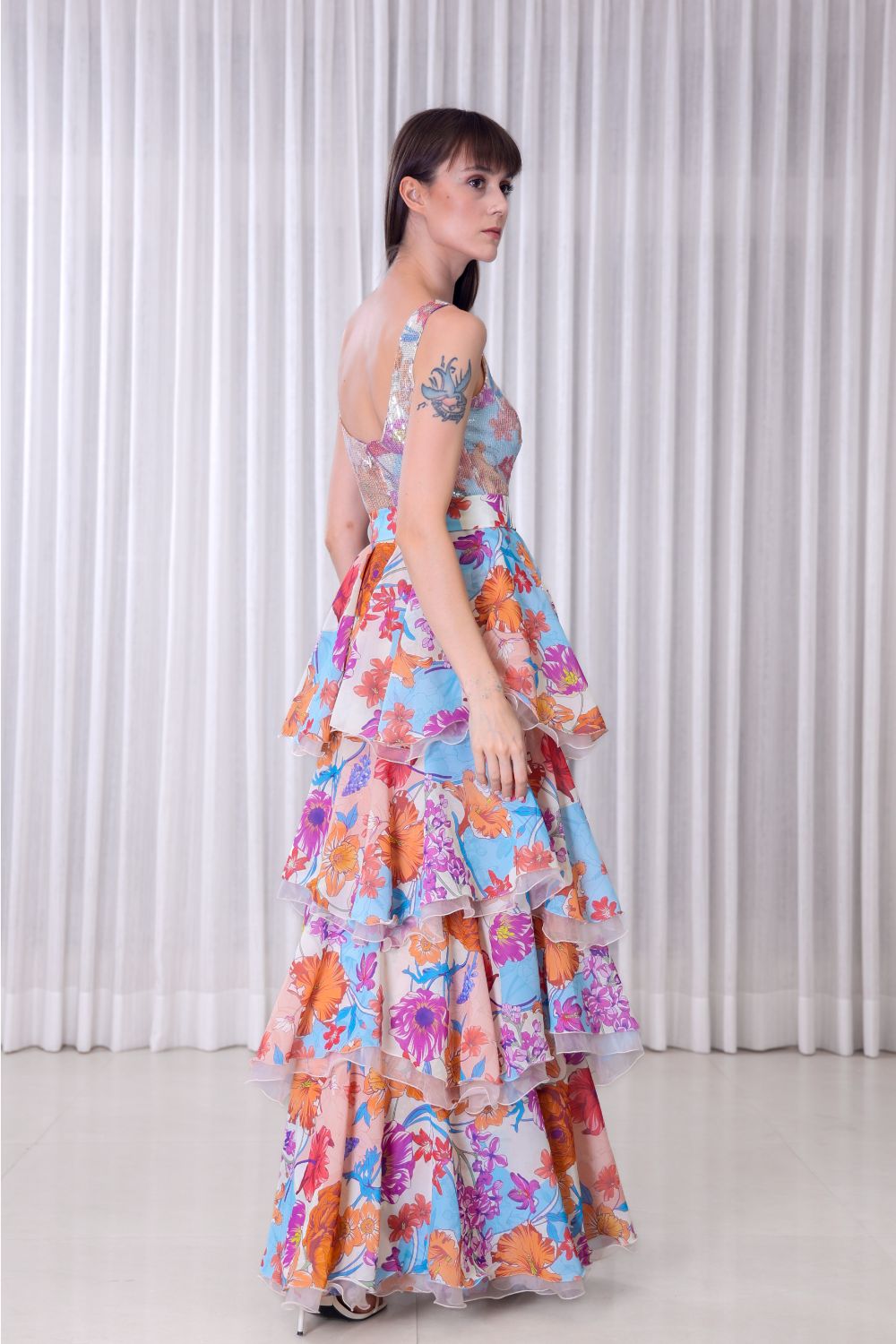Hibiscus Printed Layered  Dress #RTS