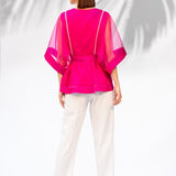 Hot Pink Peplum Top With Ivory Pants Set