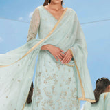 Mint Embroidered Tulle Kurta Set