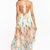 Chiffon Printed Layered Halter Neck Dress