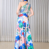 Hibiscus Halter drape maxi dress
