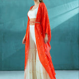 Coral Chiffon Ivory Sharara set