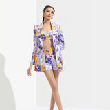 Sumire Printed Jacket Paired With Bustier And Shorts