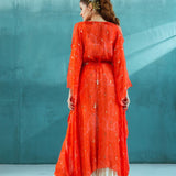 Coral Chiffon Ivory Sharara set