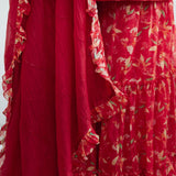 Red Embroidered Kurta And Sharara Set