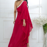One Shoulder Rani Pink Dress With Side Slit