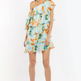 Green Chiffon Tiered Mini Dress