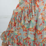 Pale Yellow and Grey Ruffle Saree