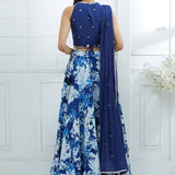 Blue Embroidered Printed Lehenga Set