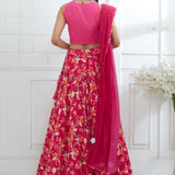 Fuchsia Embroidered Printed Lehenga Set