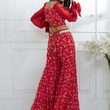 Red Printed Off Shoulder Top and Sharara