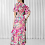 Hibiscus Printed Brasso and Chiffon Ruffled Dress