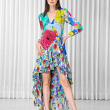 Hibiscus placement ruffled wrap dress
