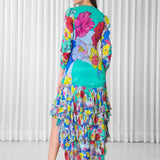 Hibiscus placement ruffled wrap dress