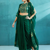 Emerald Green Cape With Blouse And Skirt