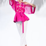 Hot Pink Peplum Top With Ivory Pants Set