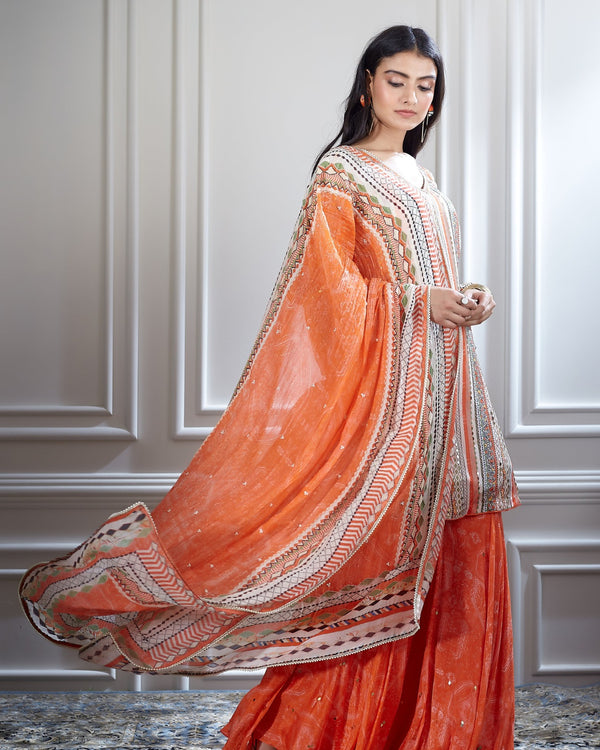 Ivory printed and mirror short kurta set