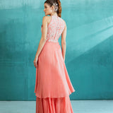 Pink Chanderi Enbroidered Kurta With Sharara
