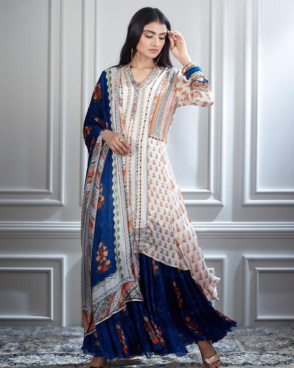 Ivory printed and mirror tunic Set