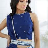 Blue Embroidered Printed Lehenga Set