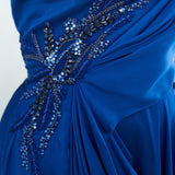 Blue Drape Embellished Gown