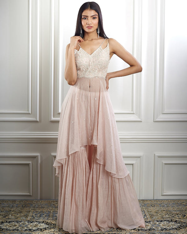 Peach Dori Kurta Sharara Set
