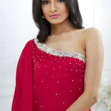 One Shoulder Rani Pink Dress With Side Slit