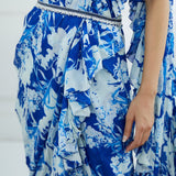 Royal Blue Printed Ruffle Saree