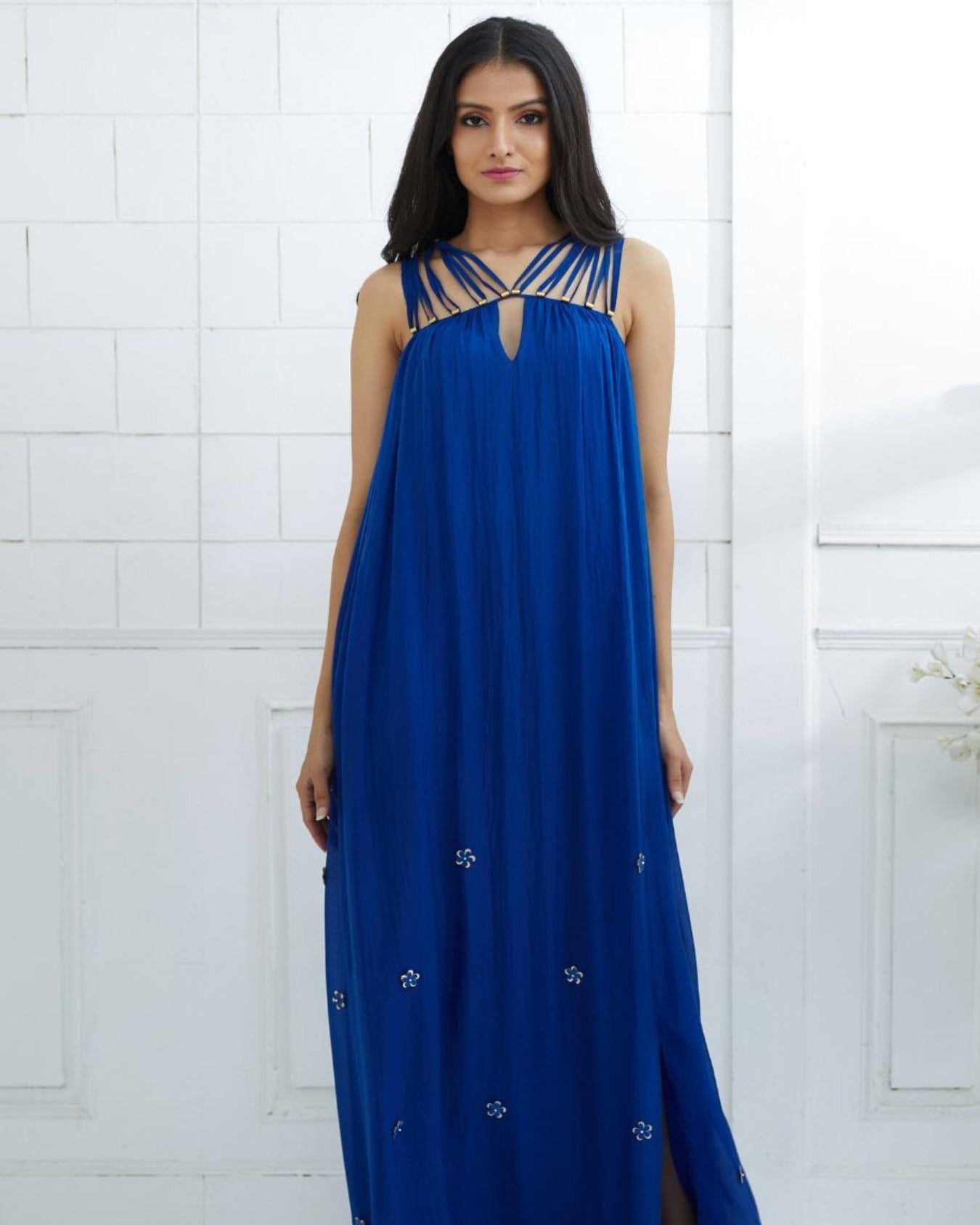 Royal Blue Dress Embellished With Hand Embroidery