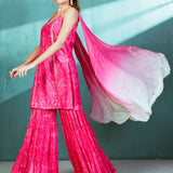 Fuschia Pink Chanderi Kurta Sharara Set