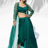 Emerald Green  Drape Skirt Set
