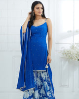 Royal Blue Embroidered Kurta and Sharara Set