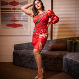 Zareen Khan - Tropical red dress