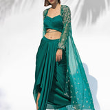 Emerald Green  Drape Skirt Set