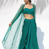 Emerald Green  Drape Skirt Set