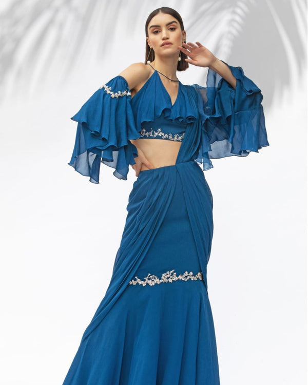 Saphire Blue Darpe Sari