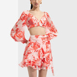 Matsu Printed Wrap Skirt Paired With Blouse