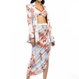 Satin Printed Jacket With Cowled Skirt And Bustier