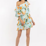 Green Chiffon Tiered Mini Dress