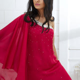 One Shoulder Rani Pink Dress With Side Slit