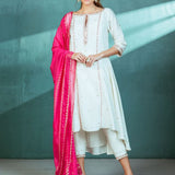 Ivory Chanderi Godet Kurta Pant Set