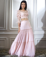 Soft Peach Dori Embroidered Lehenga Set