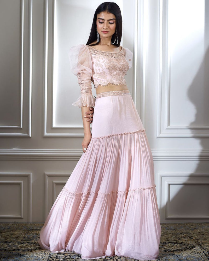 Soft Peach Dori Embroidered Lehenga Set