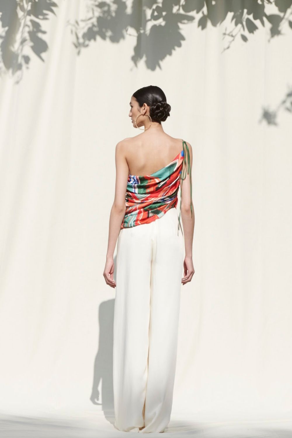 Draped One Shoulder Top Paired With An Ivory Pallazo #RTS