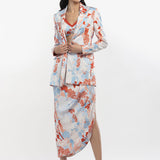Satin Printed Jacket With Cowled Skirt And Bustier