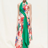 Tropical Multi Printed Asymmetric Drape Dress
